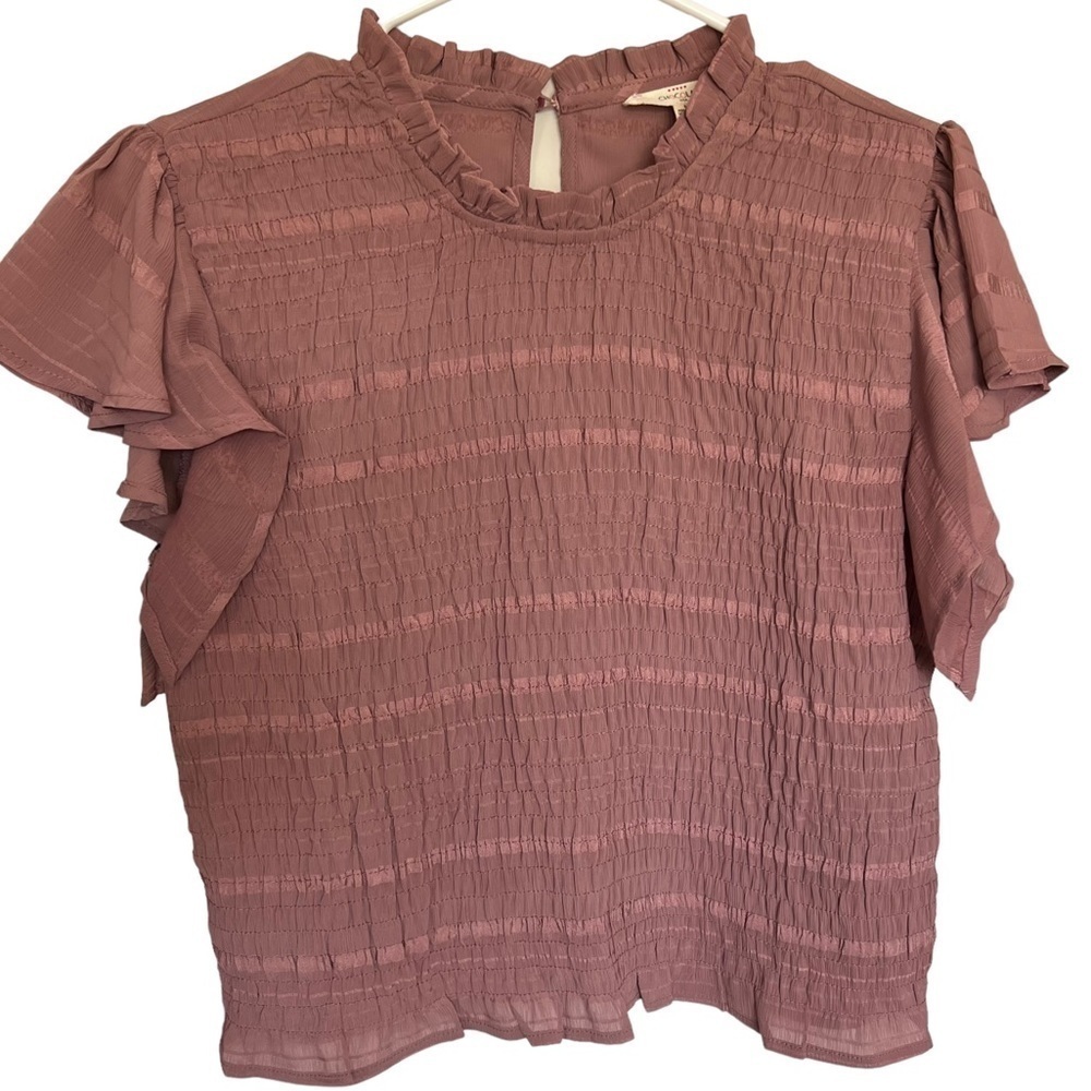 Chocolate USA Mauve Ruched Ruffled Collar Ruffled Sleeve Size Medium